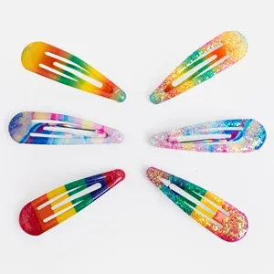 Clame de păr pentru copii, Set 6 buc, 5 cm, Rainbow cu Glitter – poza 2