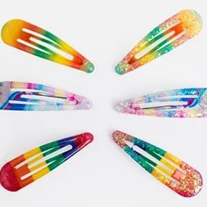 Clame de păr pentru copii, Set 6 buc, 5 cm, Rainbow cu Glitter – poza 3
