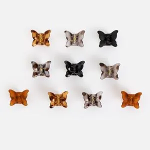 Clame de păr fluture, 10 buc, 2,5 cm, Transparent/Maro/Negru