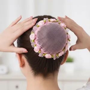 Fileu pentru coc cu elastic si trandafiri 3D, Roz