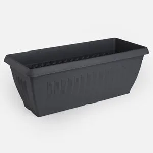 Jardinieră dreptunghiulară din plastic antracit cu model reliefat vertical