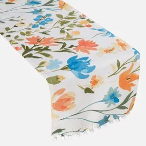 Runner de masă cu model floral, 160x31 cm, ecru