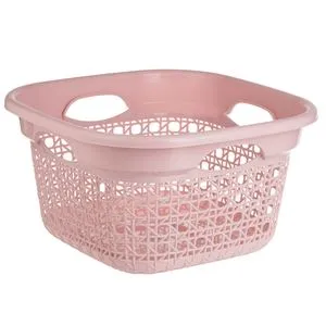 Coș de rufe pătrat din plastic roz perforat, 45L
