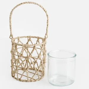 Vaza Decorativa din Sticla Transparenta in Cos Impletit, Ø12x13cm – poza 4