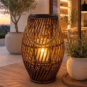 Lanterna Ovală Boho din Rășină închisă cu Franghie Naturală