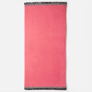 Prosop de plaja din bumbac, Fucsia cu bordura decorativa, 150x75cm
