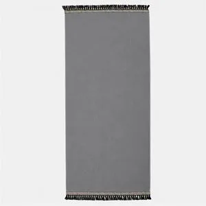 Prosop de plaja din bumbac, Gri, 150x75cm, cu franjuri si banda decorativa