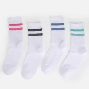 Sosete sport albe cu dungi pentru femei - set de 3 perechi
