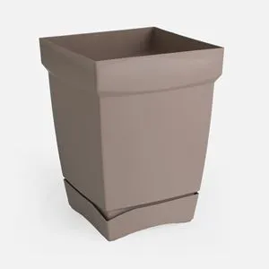 Ghiveci Patrați Bej cu Farfurie Integrată din Plastic