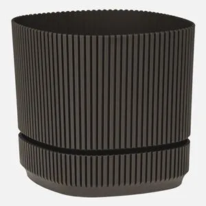 Ghiveci din Plastic Maro cu Farfurie Incorporată și Striatii Verticale