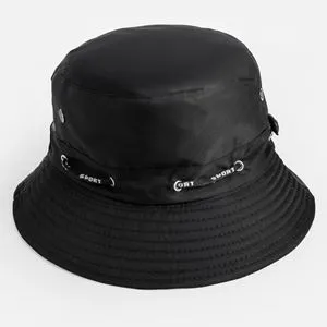Palarie bucket neagra pentru femei, marimea 57, din poliester si bumbac