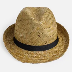 Palarie Fedora din Paie cu Bandă Neagră pentru Bărbați