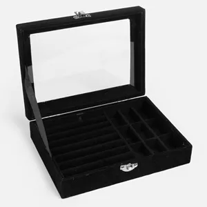 Cutie de organizare bijuterii neagră cu fereastră, 20x15x5 cm – poza 4