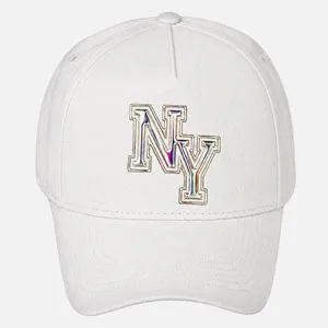 Șapcă de bumbac albă cu model holografic NY pentru femei