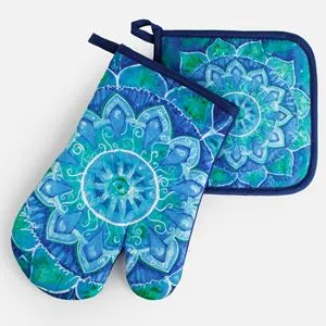 Set Manusa si Servet de Bucatarie cu Model Ochi, Albastru
