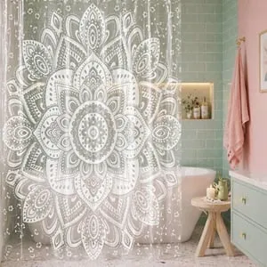 Perdea de Dus Transparenta PEVA cu Model Mandala pentru Baie