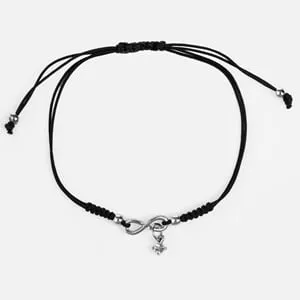 Bratar macrame neagră cu simbol infinit și strase argintiu