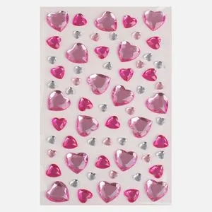 Stickere acrilice inimioare metalice argintiu roz fucsia mărimi variate