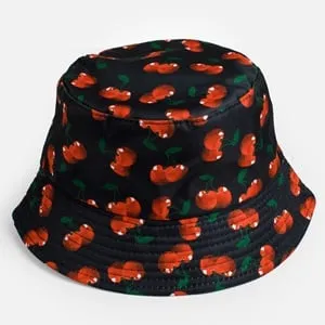Palarie bucket neagra cu imprimeu cirese, marimea 57, pentru femei – poza 2