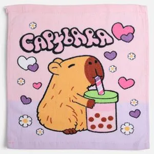 Prosopel din Bumbac Roz cu Model Capybara pentru Bebeluși 30x30cm