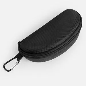 Husă ochelari textilă, ovală, cu snur și carabină, neagră