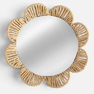 Oglindă de perete rotundă, ramă împletită formă de floare, Ø29 cm
