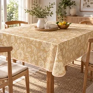 Față de masă plastifiată florală 180x140 cm, bej-portocaliu, pentru bucătărie – poza 2