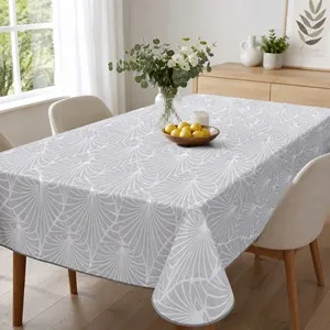 Față de masă plastifiată gri cu model liniar alb 180x140 cm – poza 3