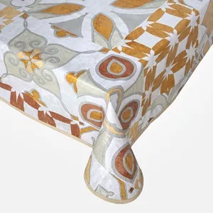 Față de masă plastifiată 180x140 cm, model geometric portocaliu – poza 2