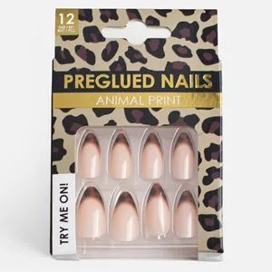 Unghii false cu model leopard, formă migdală, set de 12 bucăți