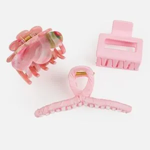 Set 3 Clame de Păr pentru Femei, Roz, Modele Diverse (4x4 cm, 11x5 cm, 6x6.5 cm)