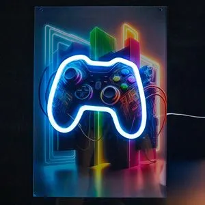 Tablou Acrilic Gaming cu Iluminare LED Neon 23,8x34cm