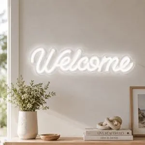 Panou LED Neon Alb Welcome 41x11,2cm pentru Decor Interior