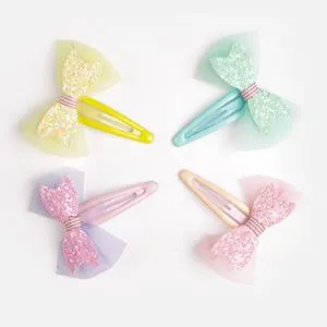 Clame de par cu fundite pastel si glitter, 4 buc, 6 cm