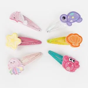 Clame de par cu glitter, Animale Marine 3D, 4,5 cm, Set 6 buc, Multicolor