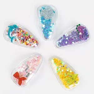 Clame de păr transparente cu animale marine și confetti, 5 buc, 5,5 cm