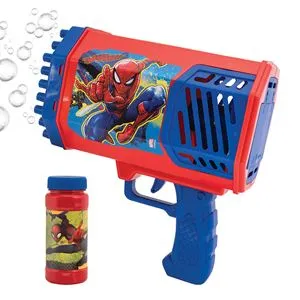 Pistol de bule gigant cu lumina, Spiderman, Rosu, Include solutie si baterie reincarcabila