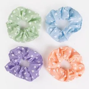Elastice de par plisate cu inimioare, 4 buc, Multicolore