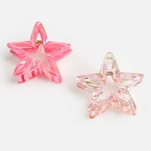 Clame de păr cu formă de stea, roz holografic, 7 cm, set de 2 bucăți