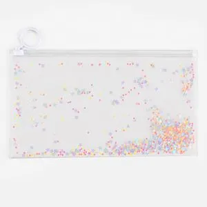 Portfard tip plic cu textura frosty si confetti, 21x11 cm, transparent