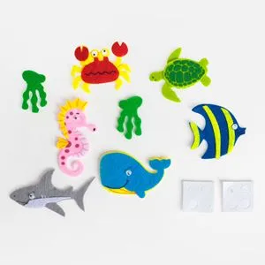Set 8 Figurine din Fetru cu Animale Marine și Alge, Autocolante cu Ochisori Mobili, Multicolore