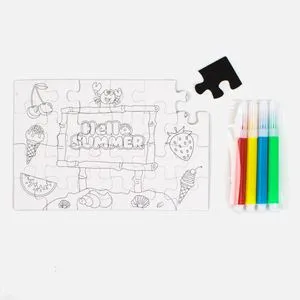 Puzzle magnetic de colorat, Set 24 piese, Tema Vara, cu 4 markere