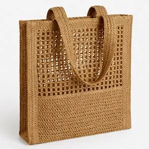 Geantă de paie shopping, 32x36x8 cm, Maro
