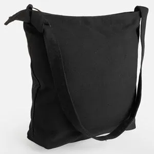 Geantă de umăr neagră din pânză canvas cu mâner boho ajustabil