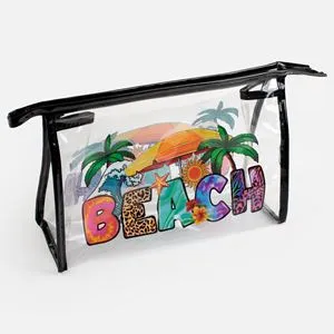 Portfard PVC Transparent cu Imprimeu Beach, 27x10x17 cm