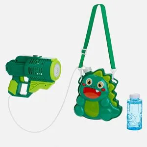 Mitralieră pentru baloane de săpun, cu rucsac dinozaur, verde