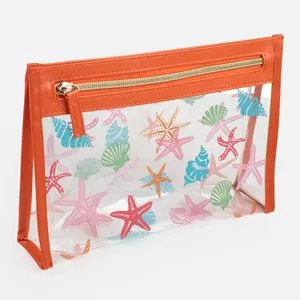 Portfard PVC Transparent cu Stele de Mare, 24x5x17cm, Portocaliu