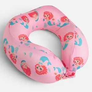 Pernă de călătorie pentru copii din memory foam, roz, model sirene