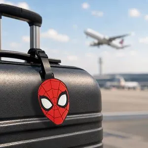 Eticheta pentru bagaj cu model Spiderman, 7x10 cm, rosie