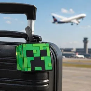 Etichetă Bagaj Minecraft Verde cu Bandă de Fixare